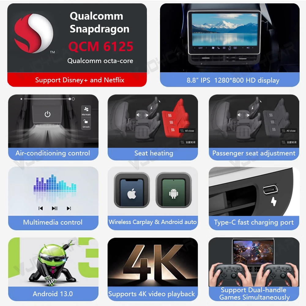 Новейший 8 8-дюймовый задний экран для Tesla Model Y 3 WIFI Entertainment 4K HD-дисплей чип Qualcomm