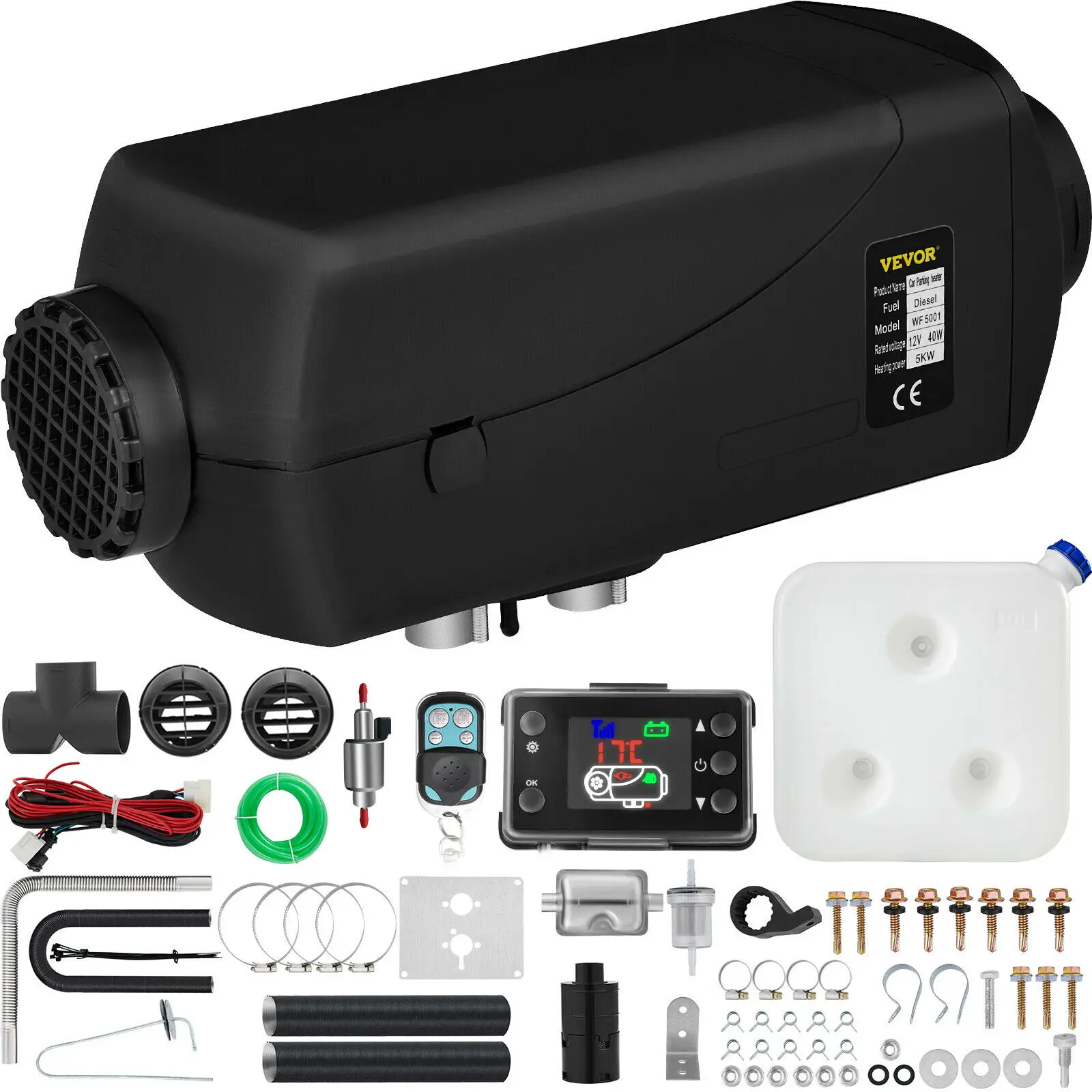 $101.31 VEVOR 5KW Car Heater 12V Air Diesel Heater for Bus Auto Boats Yacht Motorhome Trailer Trucks RV 5000W Air Diesel Parking Heater