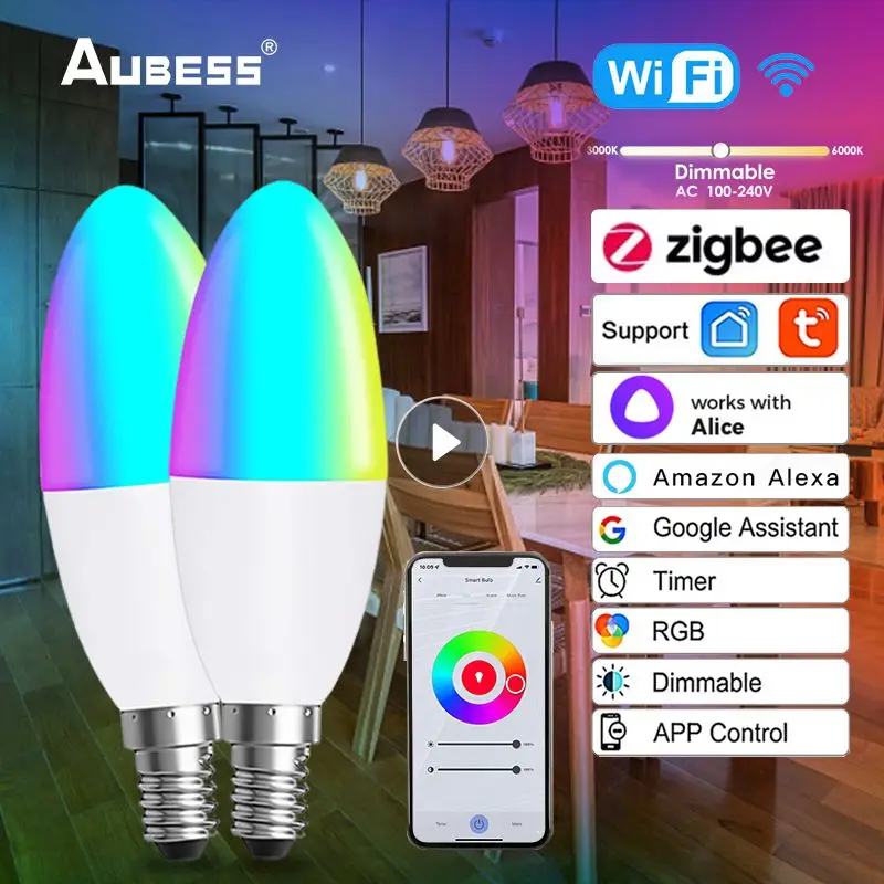 

Умная лампа Tuya с Wi-Fi/Zigbee, E14, RGB + CCT, 100-240 В, 5 Вт