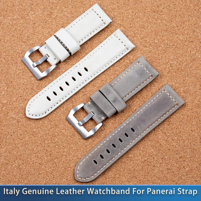 

Luxury Brand Watchband Grey White Retro 24mm Vintage Italy Calf Horse Leather For Panerai strap Watch band Tang Buckle pam441