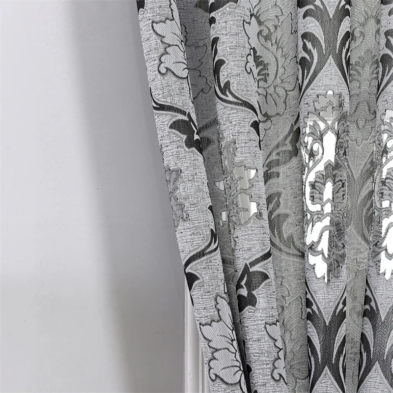 Европейская серая жаккардовая полая прозрачная тюлевая занавеска с цветочным