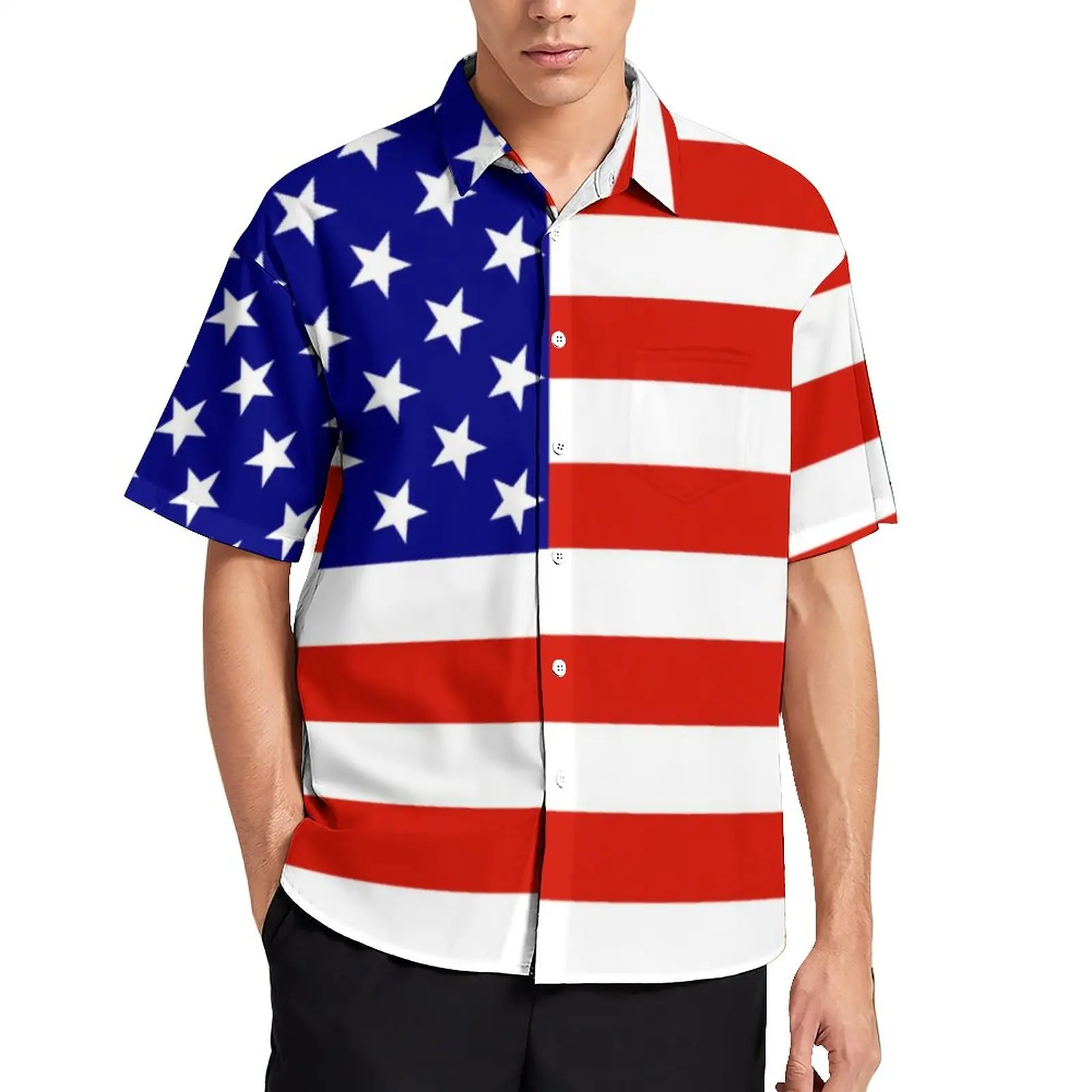 

Гавайские повседневные рубашки с принтом флага США для отдыха с синими звездами и полосками, мужские блузки в стиле ретро, с короткими рукавами, с принтом, топ, размера плюс