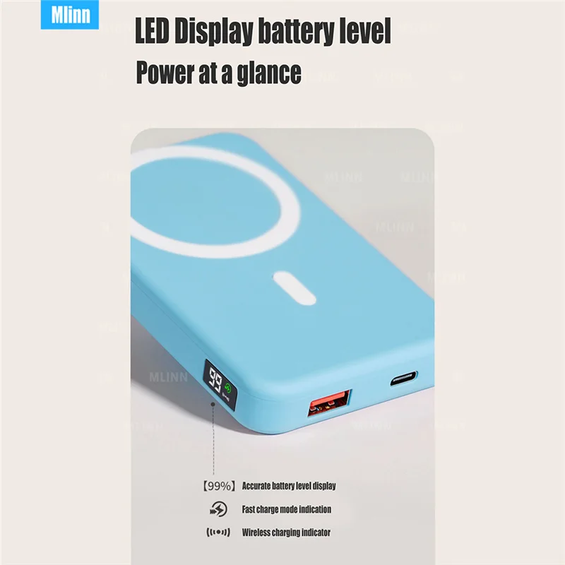 

10000mAh With 15W Fast Wireless Magnetic Charging For iPhone12 13 Power Bank For MagSafe Spare Mini Portable Backup Battery Pack