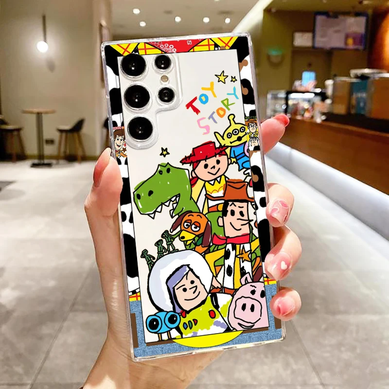 

Disney Funny Toy Story Cowboy Phone Case For Samsung S23 S22 S21 S20 FE Ultra Pro Lite S10 5G S10E M52 Plus Transparent Cover