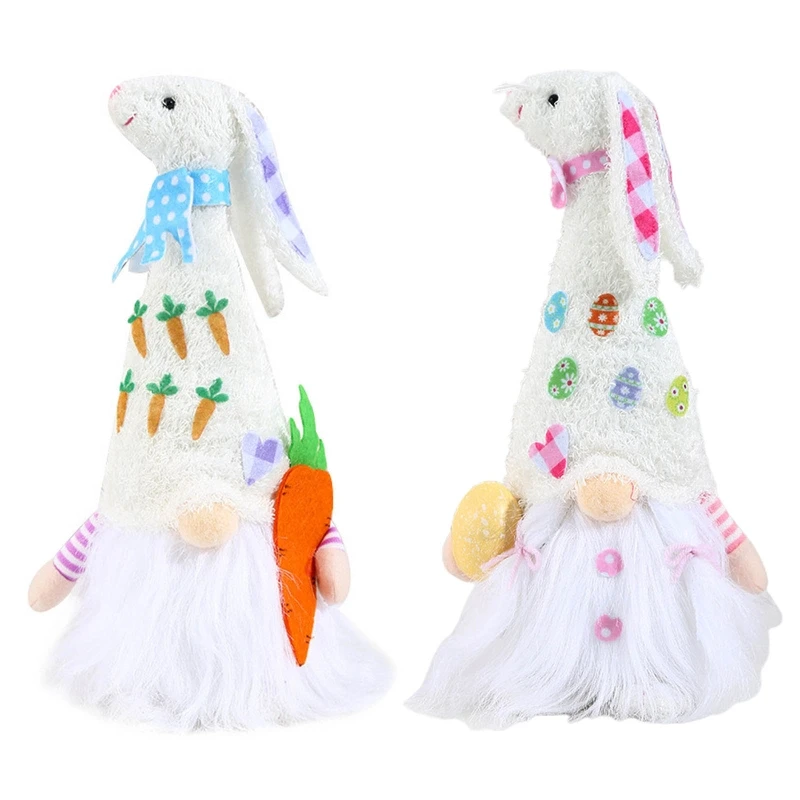 

Easter Long Neck Bunny Ornament Glowing Carrot Gnome Doll Cute Desktop Decor for Home Bedroom Living Room Table Decoration G99A