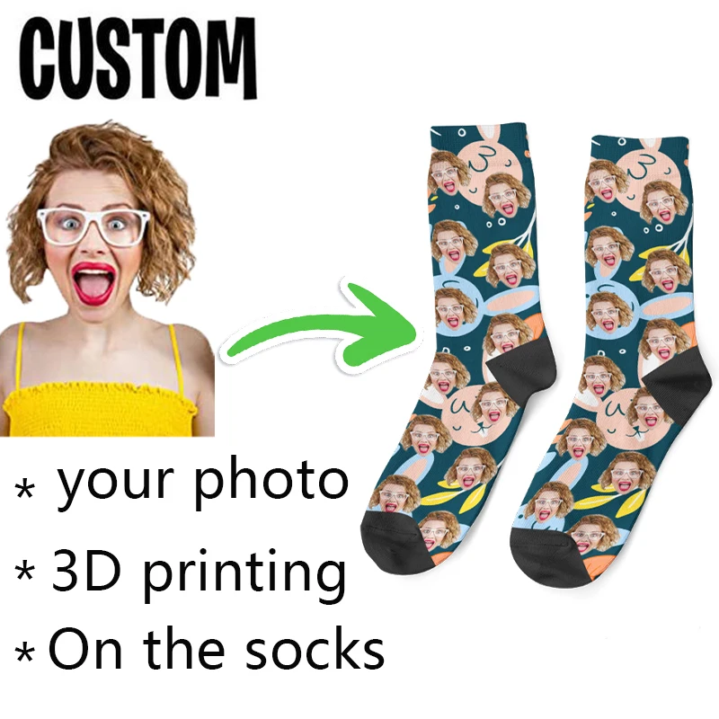 Customized Personalized Ccotton Socks 3D Printing Cartoon Rabbit Pattern Printing Long Socks Multi -Style Neutral Festival Gift