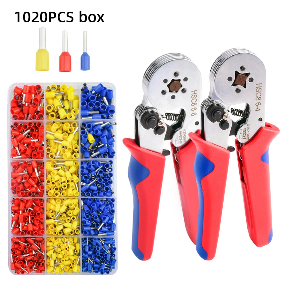 

Tubular Terminal Crimping Tools Mini Electrical Pliers HSC8 6-4 0.25-10mm² 23-7AWG 6-6 0.25-6mm² High Precision Clamp Sets