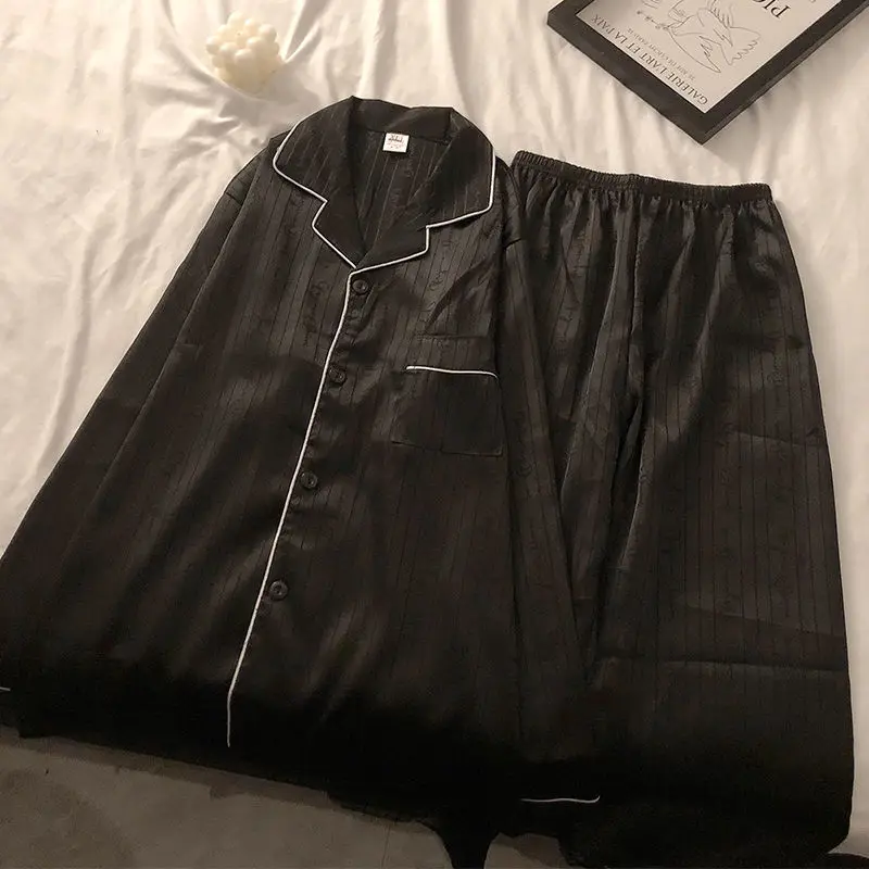 Couples' pajamas Women's spring and autumn style ice silk long-sleeved high beauty plus fat size silk homewear suit