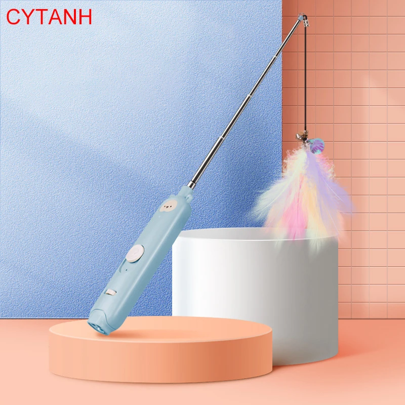 

Cat Toys Interactive Bounce Gravity Teasing Self Fairy Feather Cat Stick Long Rod Retractable Bite-resistant Pointer Feather Toy