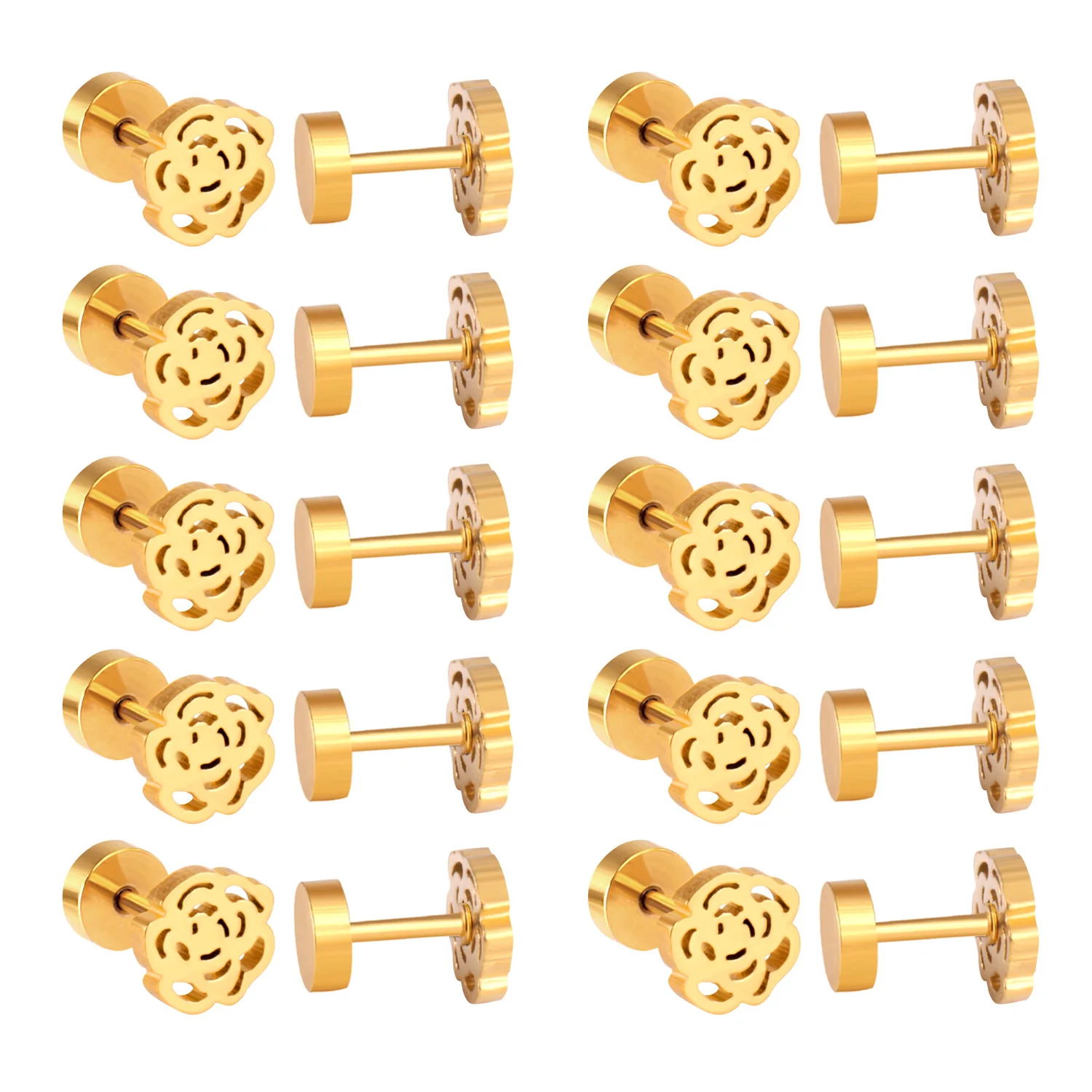 

ASONSTEEL Flower Stud Earrings for Women Accessories Gold/Silver Color 12pairs/lot Wholesale Earring Sets Fashion Women Gift