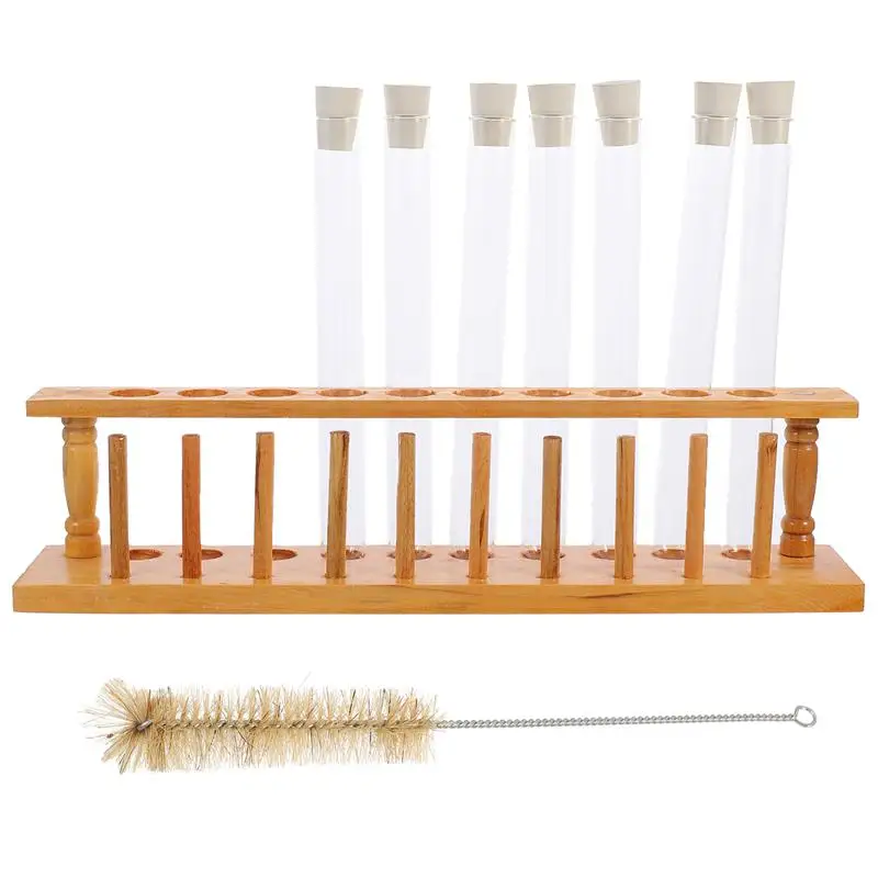 

1 Set Test Tubes with Stopper Test Tube Storage Rack Clean Brush Experiment Tool