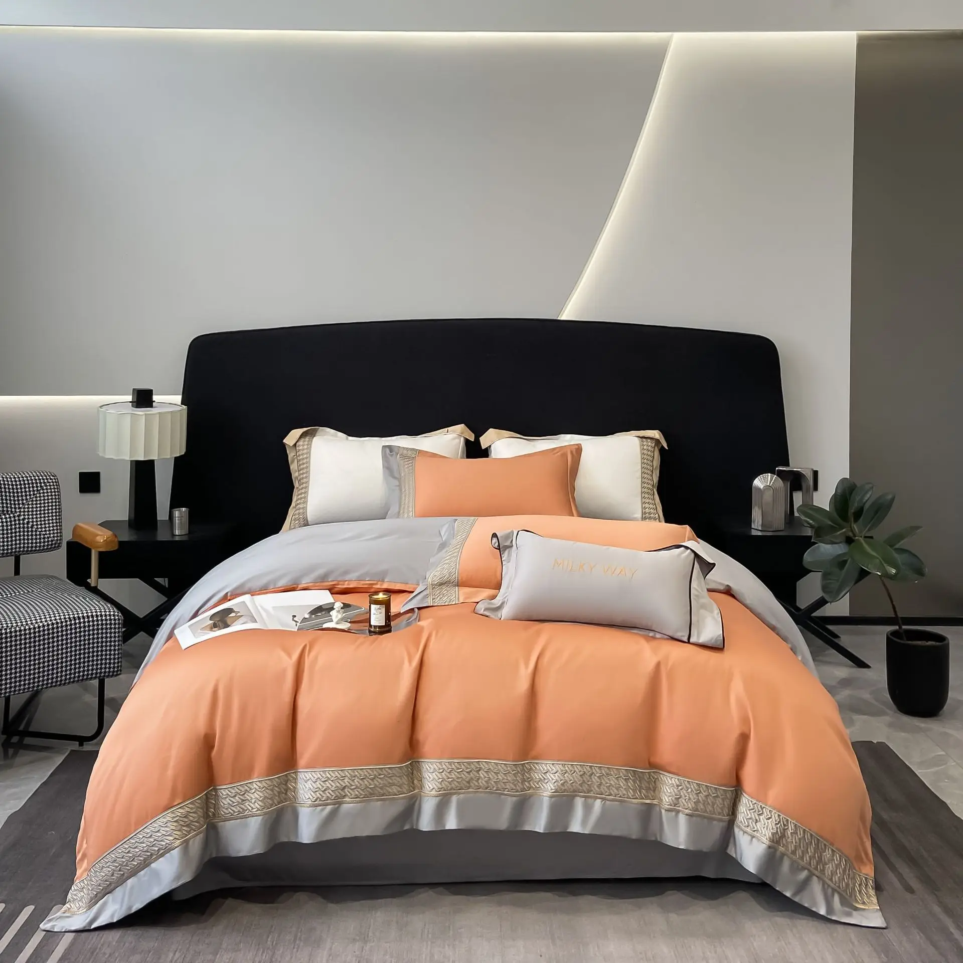 

High-end Luxury Bedding Set Pure Cotton Embroidery Bed Comforter Sets Duvet Cover Bed Sheets and Pillowcases King Size Bed Sets