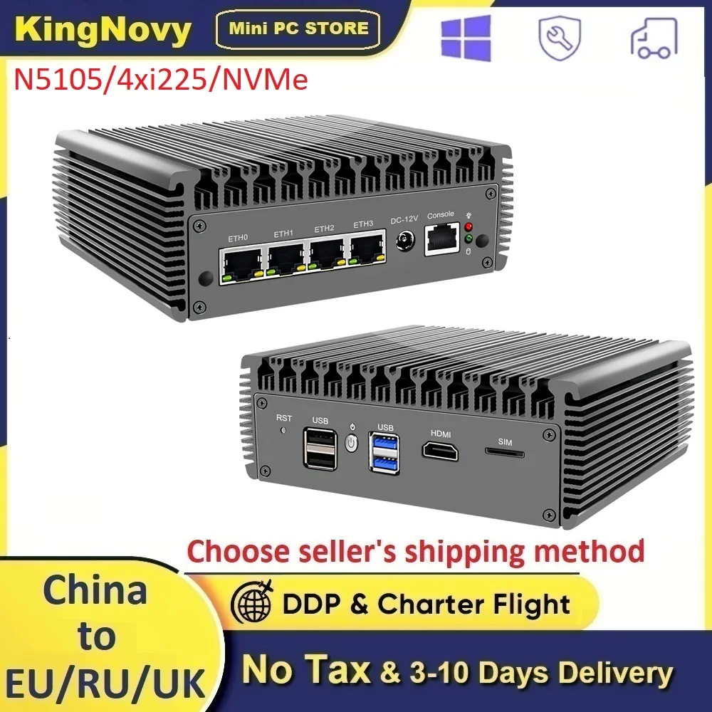 

Fanless Mini pfSense Router Celeron N5105 4 Core 4 Intel i225 2.5G Nics Rugged Soft Router VPN Firewall PC Server VMware Proxmox