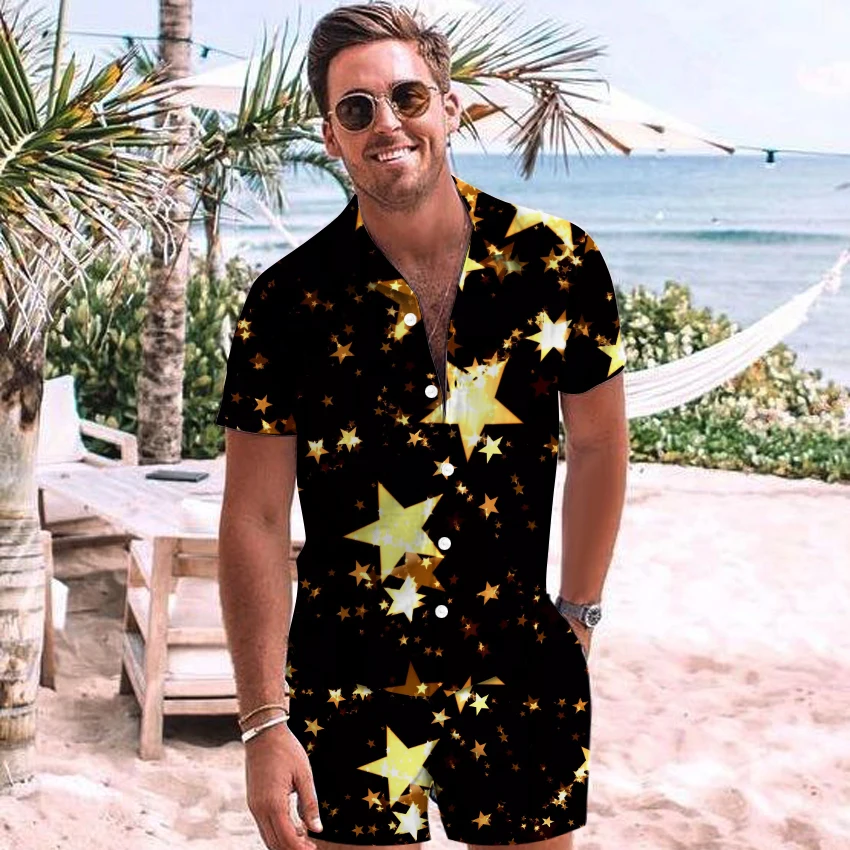 New Fashion Hawaiian Print Short Sleeve Shirt Sets Men's Beach Coconut New Style Daily Sets For Man S-3XL