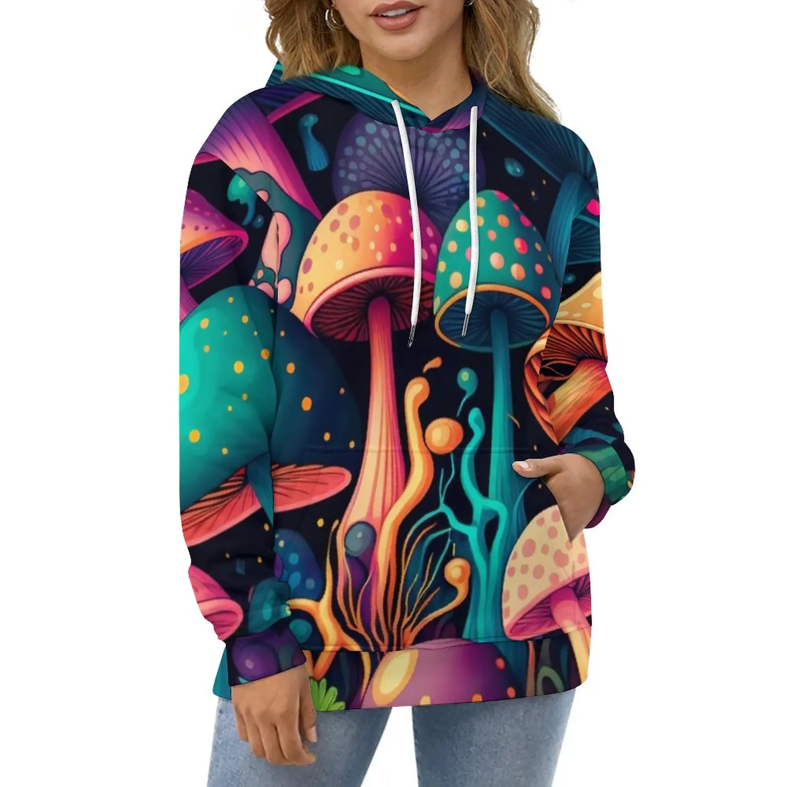 

Женская толстовка с длинным рукавом и принтом грибов