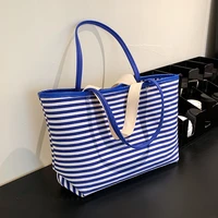 stripe totes pu leather shoulder bags for women 2022 hit summer simple large capacity casual style travel big handbags