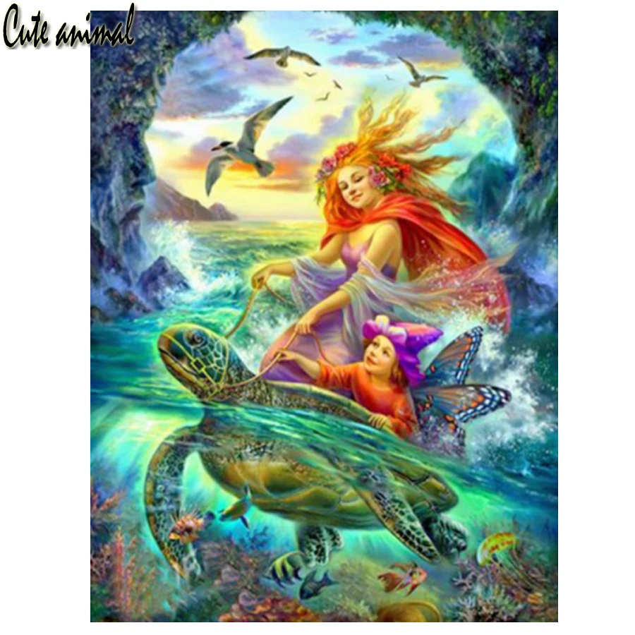

5D алмазная живопись фантазия волшебный угол девушка морская черепаха Diy Алмазная вышивка Стразы Набор для вышивки крестиком Картина домашн...
