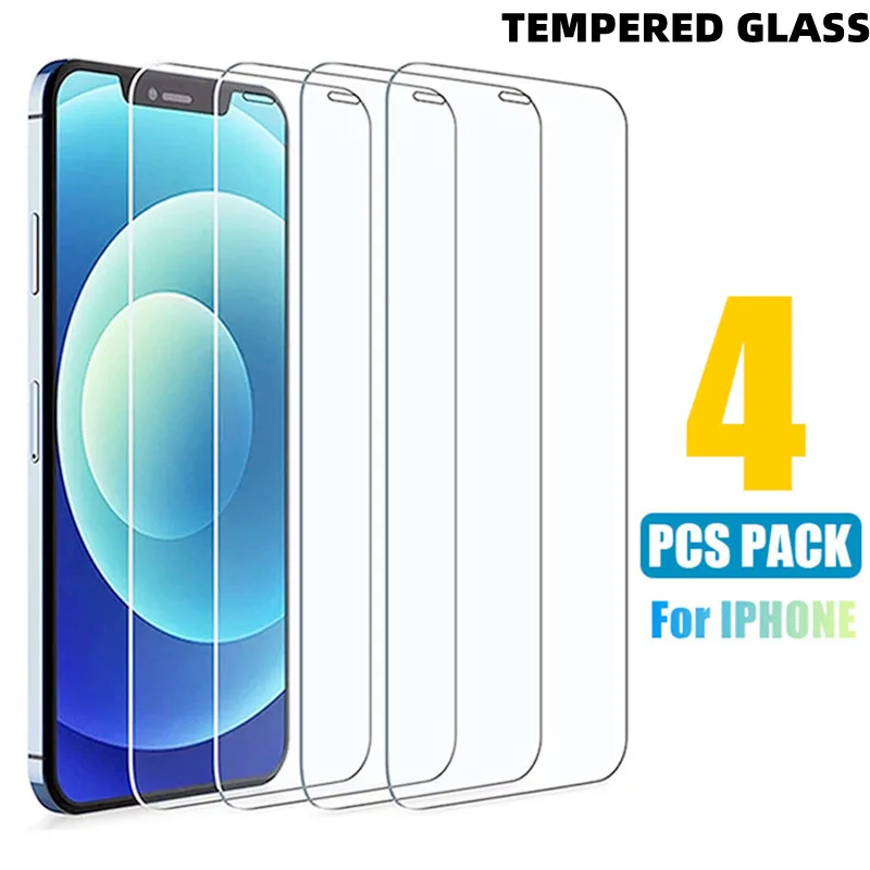 

4PCS Tempered Glass for iPhone 11 12 13 Pro XR X XS Max Screen Protector on for iPhone 14 Pro Max Mini 7 8 6 6S Plus 5S SE Glass