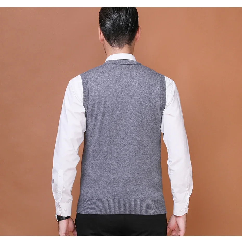 Мужской шерстяной свитер в полоску без рукавов с V-образным вырезом