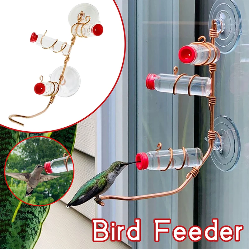 Suction Cups Copper Wire Birds Feeder Hummingbird Water Feeder With Plastic Bottles