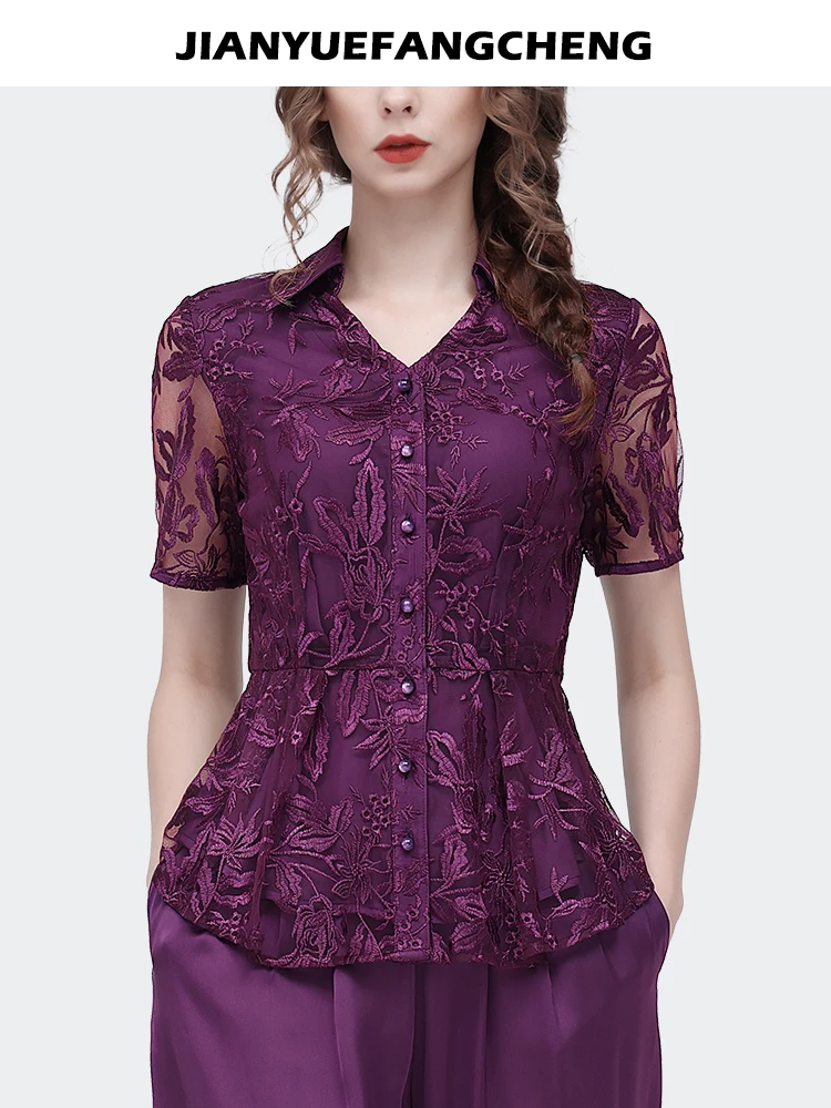 Женская винтажная шифоновая блузка с коротким рукавом и цветочной вышивкой