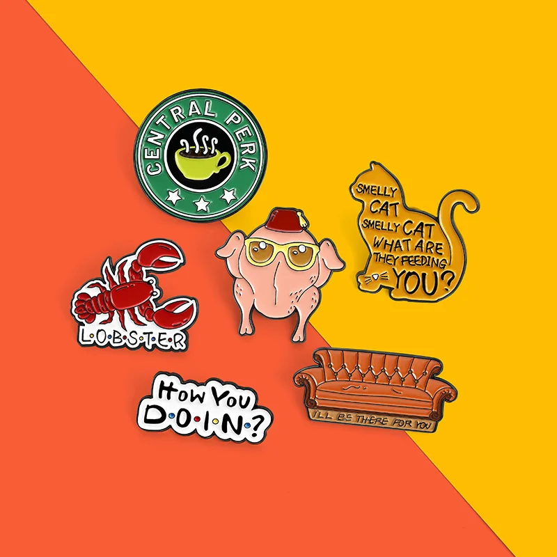 

Enamel Pins Cartoon Cute Lobster Brooch Lapel Pins Creative Personality Fashion Brooch Funny Chicken Brooch Round Coffee Brooch