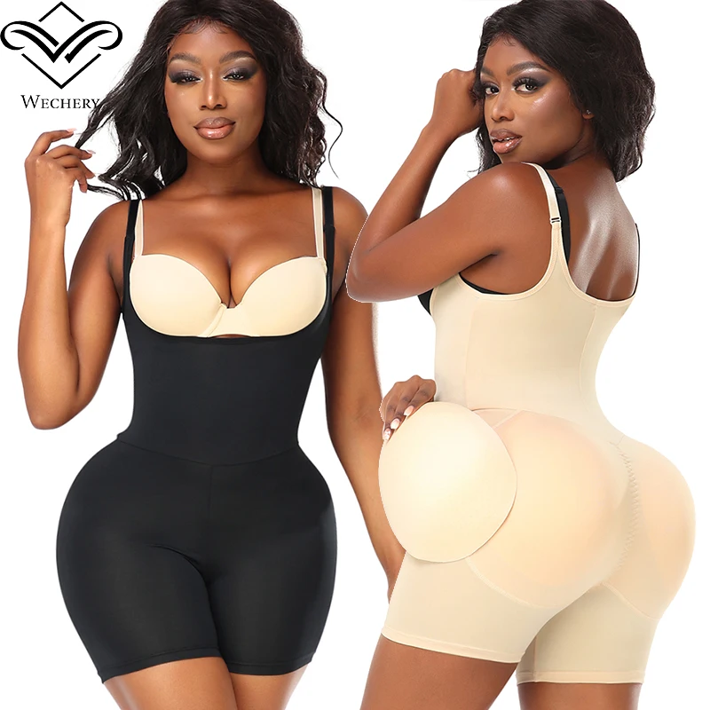 

Wechery Shapewear Bodysuit Women Body Shaper Hip Pads 6XL Plus Size Stretchable Bodys Romper With Padding Buttocks