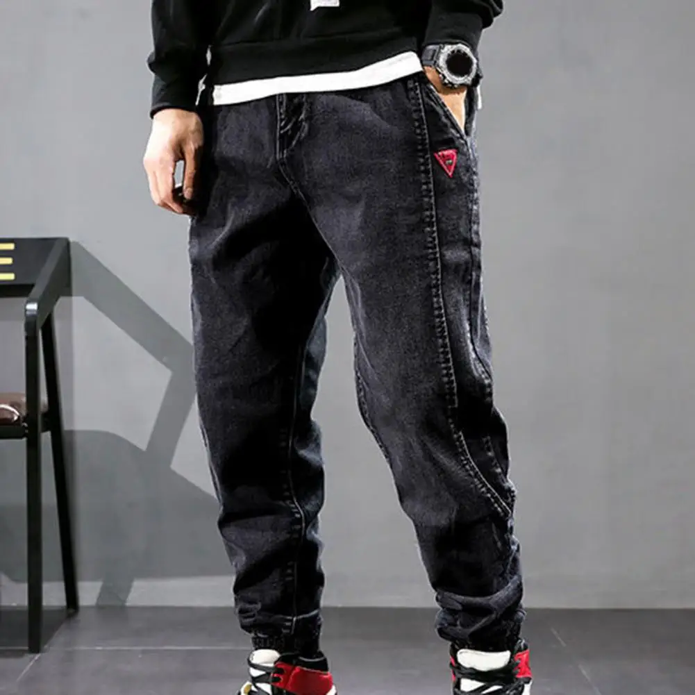 2023 Summer Casual Men's Jeans Fashion Brand Student Drawstring Pants Pocket Men's Tights Solid Color Street Clothing