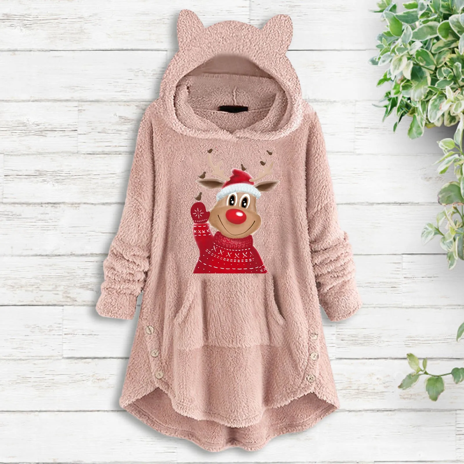 

Женская милая рубашка, женский теплый удобный свободный флисовый теплый топ с капюшоном и длинным рукавом, повседневные пуловеры с милым пр...