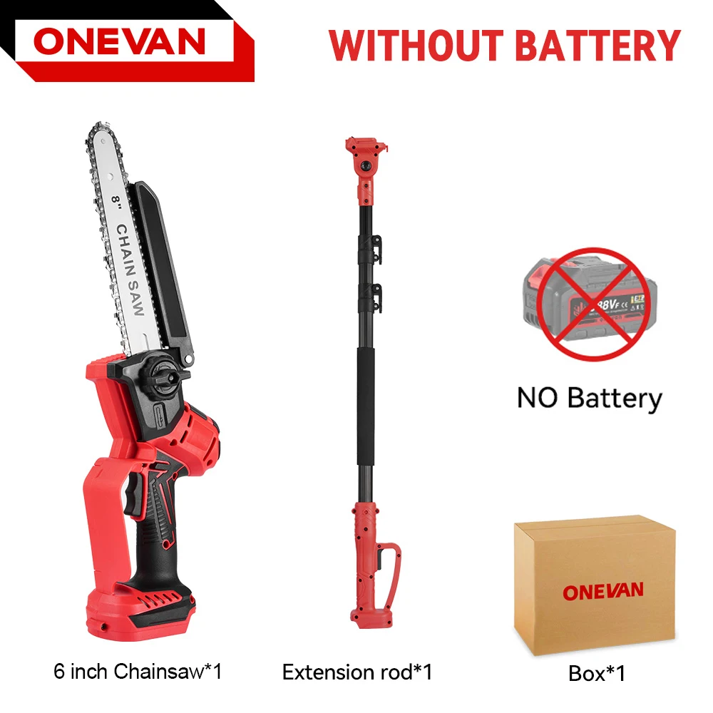 

ONEVAN 4900 Вт 8-дюймовая бесщеточная телескопическая электрическая бензопила 2 в 1 инструмент для обрезки сада с высокой веткой для батареи 21 В 18 В