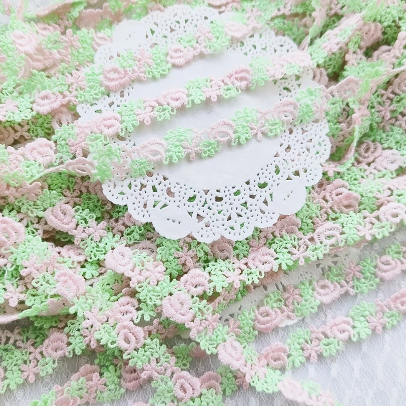 

30 ярдов, цветочное розовое, зеленое кружево, 1,3 см, широкий материал, Водорастворимая ткань, кружево для одежды «сделай сам»