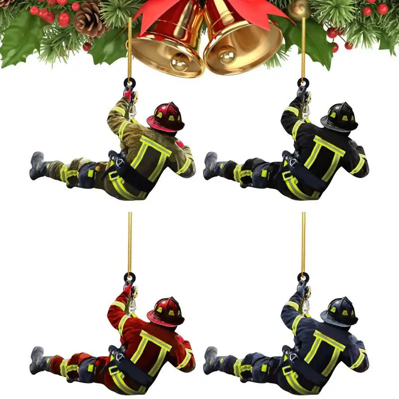 

Подвесные украшения Fireman, 4 шт., акриловые подвесные украшения, пожарный, Рождественский Декор, двусторонние рождественские украшения