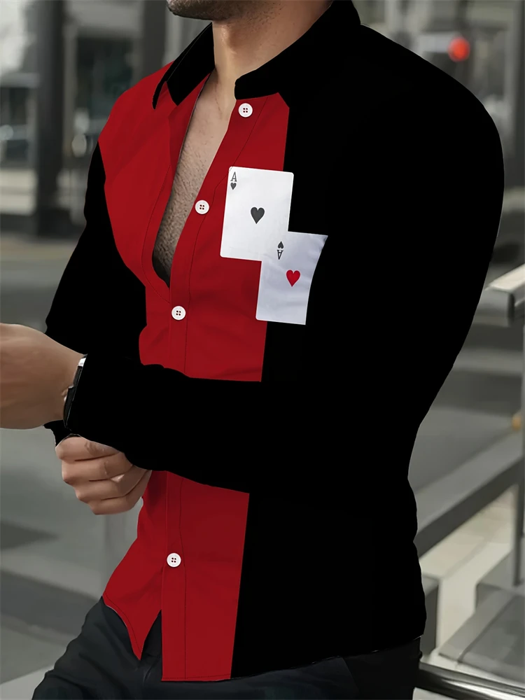 Новинка 2023 года мужская рубашка с длинным рукавом и пуговицами принтом покера