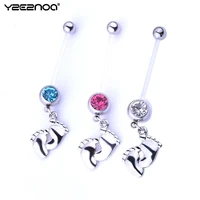 1pcs fashion dangle in baby feet piercings body jewelry 3 colors women surgical steel navels belly button rings