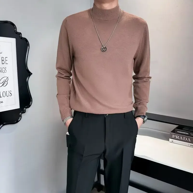 Men's Fashionable Thickened Half Polo Turtle Neck Sweater Casual Knitted Top For Spring Autumn 2023 New Style Coat Jacket