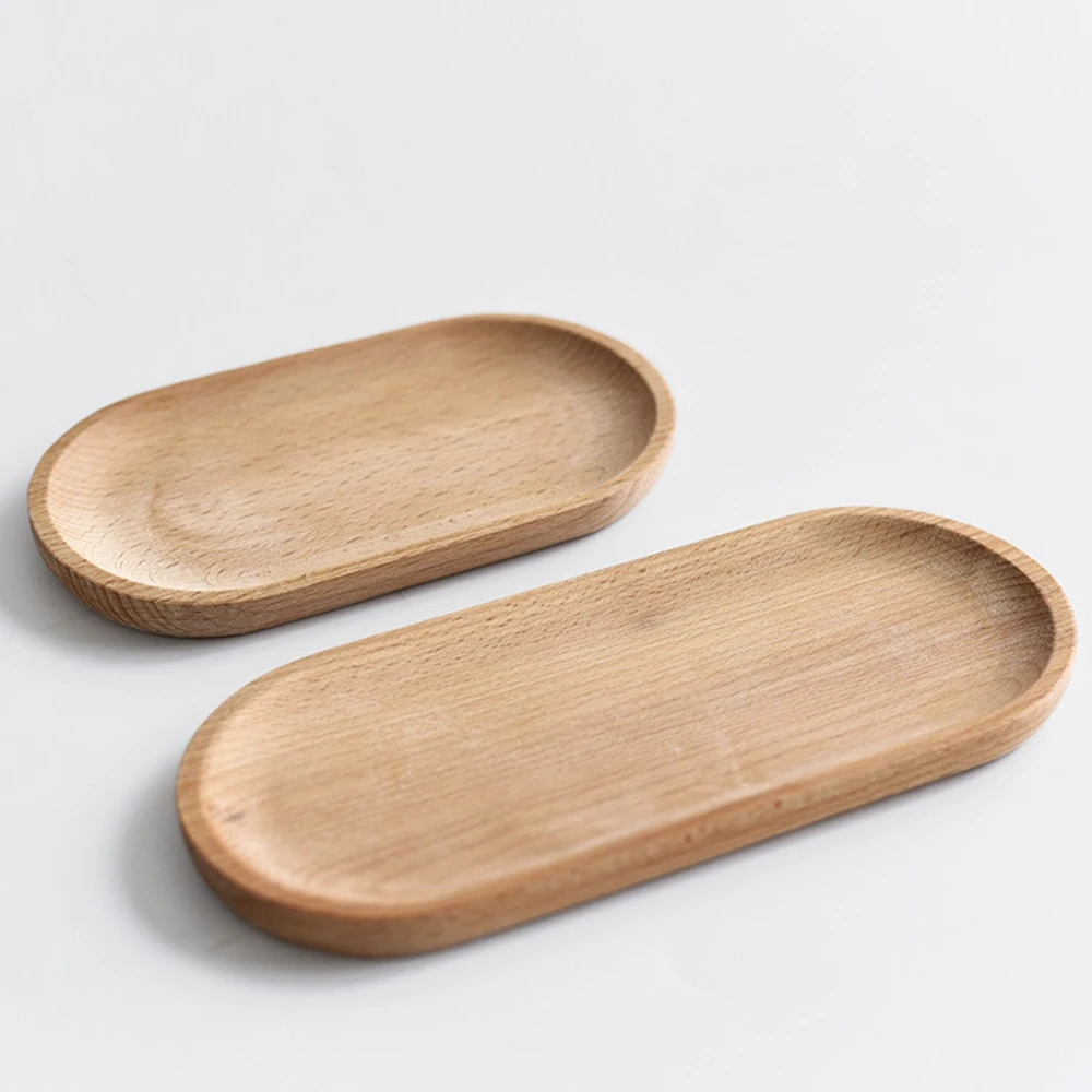 Solid Wooden Oval Tray Serving Dessert Cup Mat Cheese Cake Plate Jewellery Key Coin Coaster Flower Plant Tableware Decorative