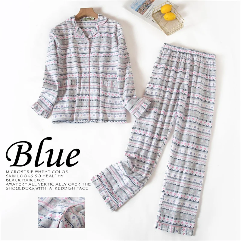Full Pajamas Set Sexy Stripe Autumn Cartoon Sleepwear For Women Soft comfortable Pyjama Women's 100%Cotton Homewear Plus Size