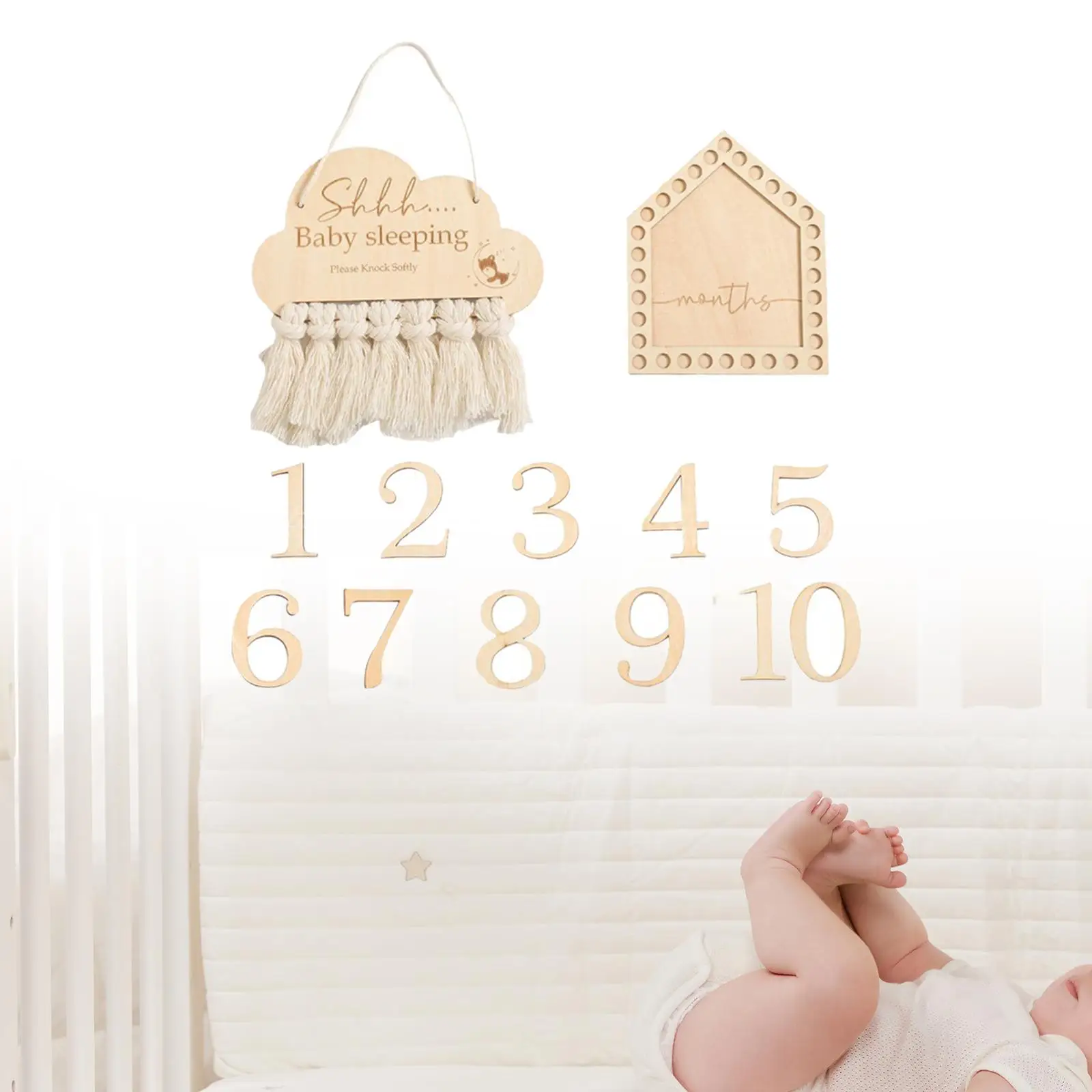 

Baby Milestone Cards Wooden Monthly Cards Newborn Photoshoot Props sleep signs Card Toy