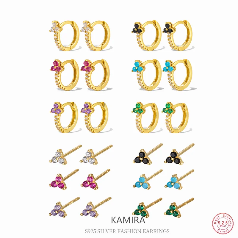 Серьги KAMIRA из стерлингового серебра 925 пробы с цирконом в виде клевера для женщин