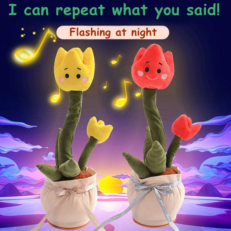 

Романтическая Танцующая игрушка-тюльпан, говорящие электронные плюшевые игрушки с 60 английскими песнями, раннее обучение, подарок для дете...