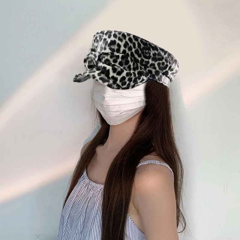 Модная шляпа с леопардовым принтом кожаная художника бантом декоративная