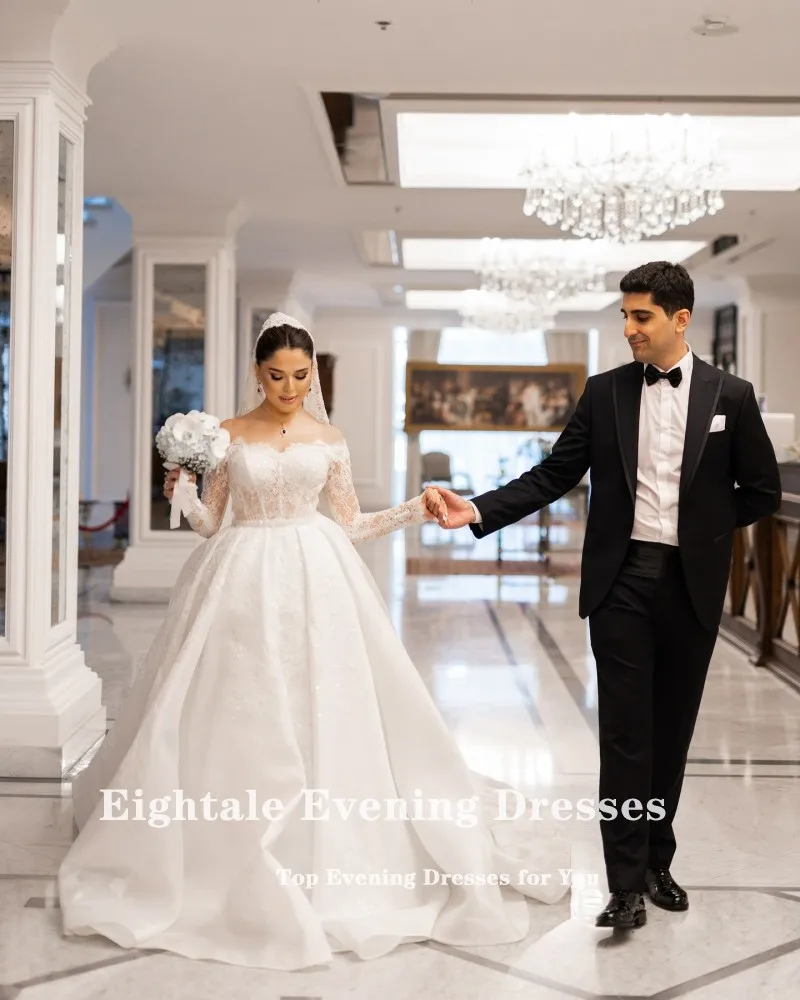 Eightale Элегантное свадебное платье в стиле бохо с открытыми плечами атласное