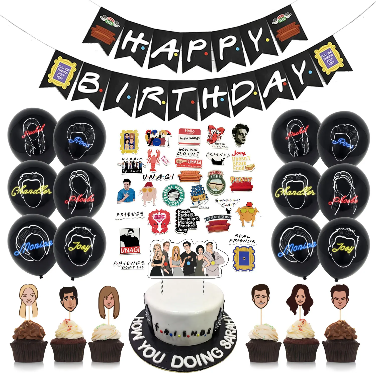 

70pcs Friends theme decoration friends TV friends pull flag cake card American drama tattoo stickers party set