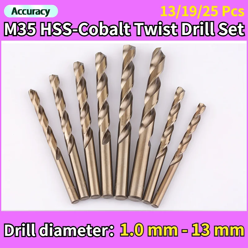 High Quatity HSS-Co M35 Cobalt Straight Shank Twist Drill Bit Set Power Tools Accessories for Metal Stainless Steel Drilling