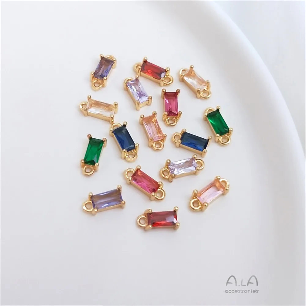 

14K gold rectangular zircon small pendant colored zirconium double hanging hand pendant diy bracelet first jewelry accessories