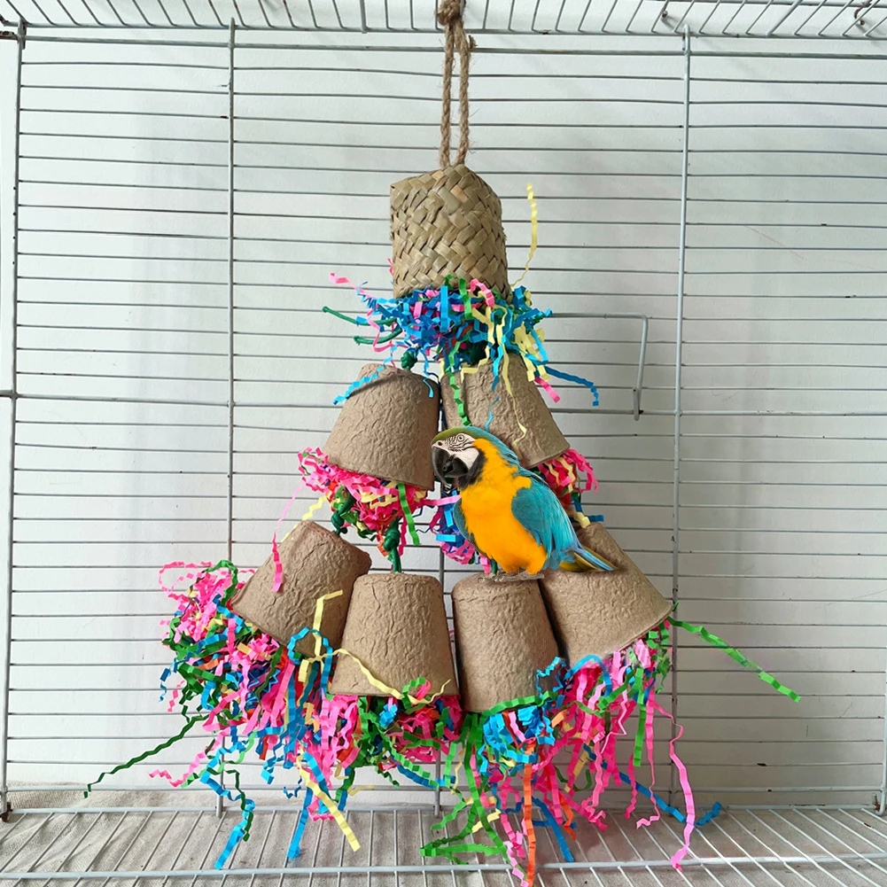 Игрушки для попугая больших птиц разноцветная ротанговая кукурузная шелуха