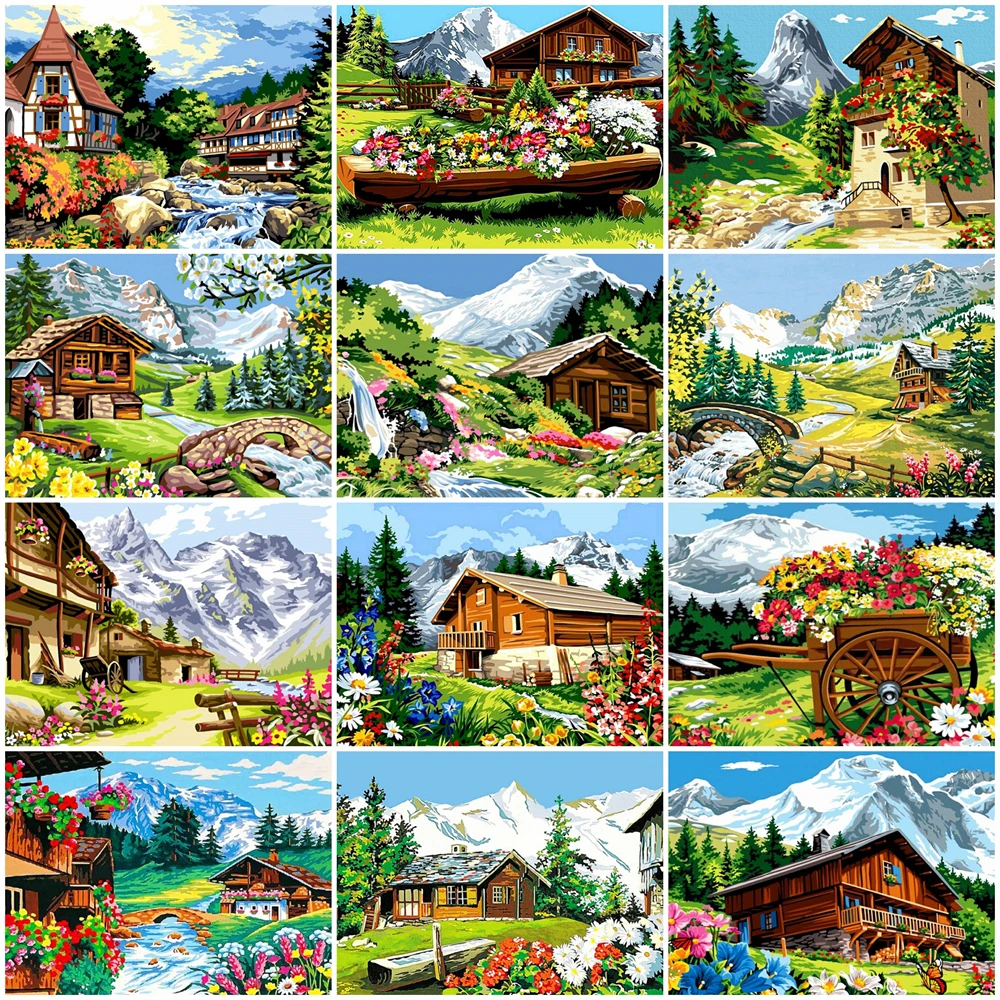 

EverShine Diamond Painting Mountain Scenery Handicraft Mosaic Flower Diamond Embroidery House New 2023 Cross Stitch Kit Wall Art