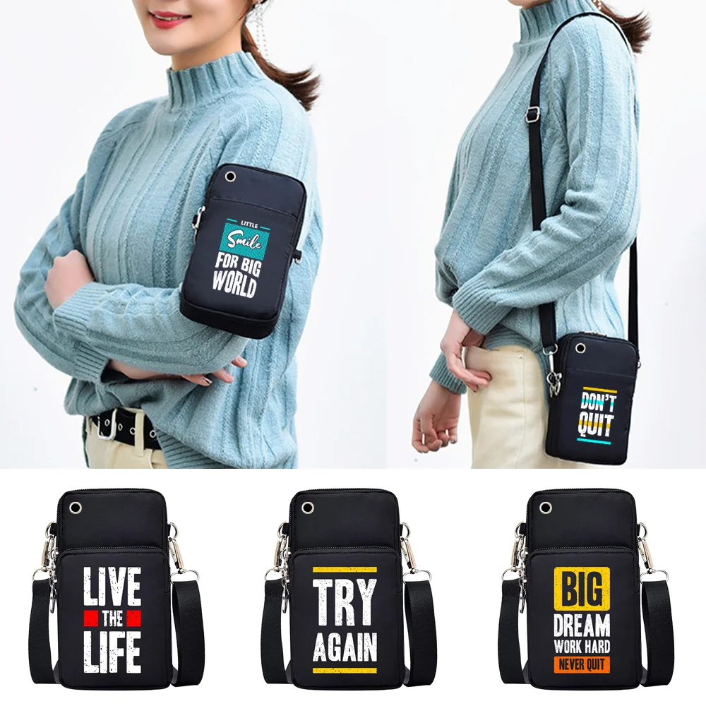 

Women Mini Messenger Bag Fashion Small Cell Mobile Phone Pocket Bag Phrase Print Shoulder Bags Wristlets Card Package 2023 New