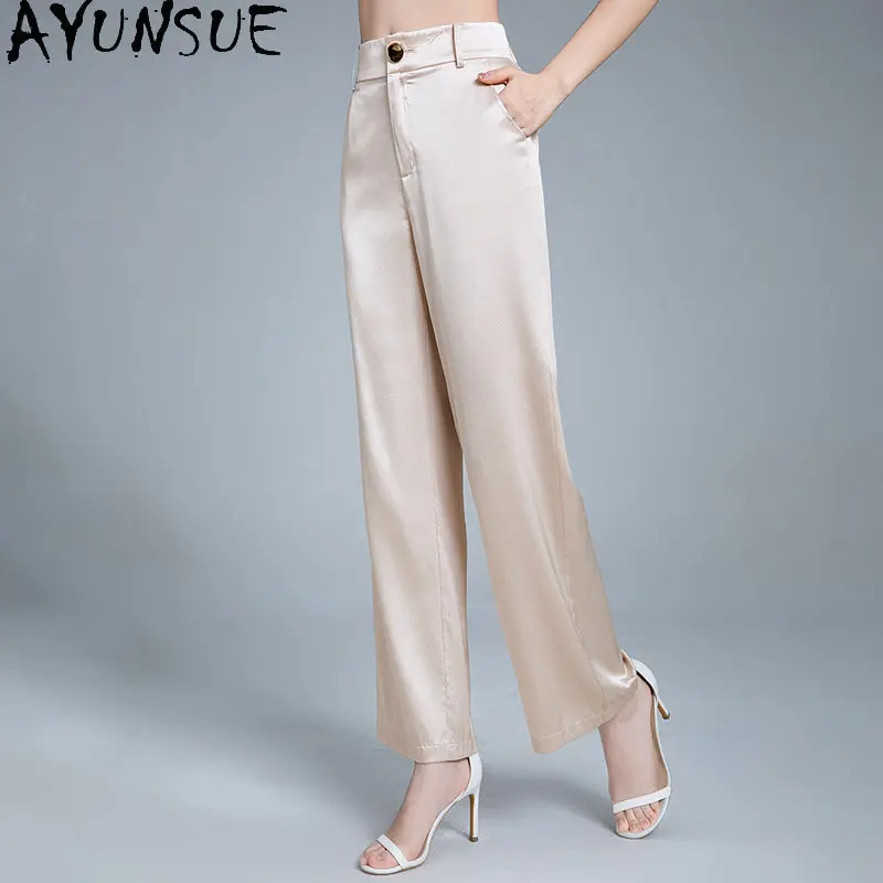 

2023 элегантные 95% брюки из шелка тутового шелкопряда с широкими штанинами, женская уличная одежда, летние длинные женские брюки с высокой талией, женские брюки LM