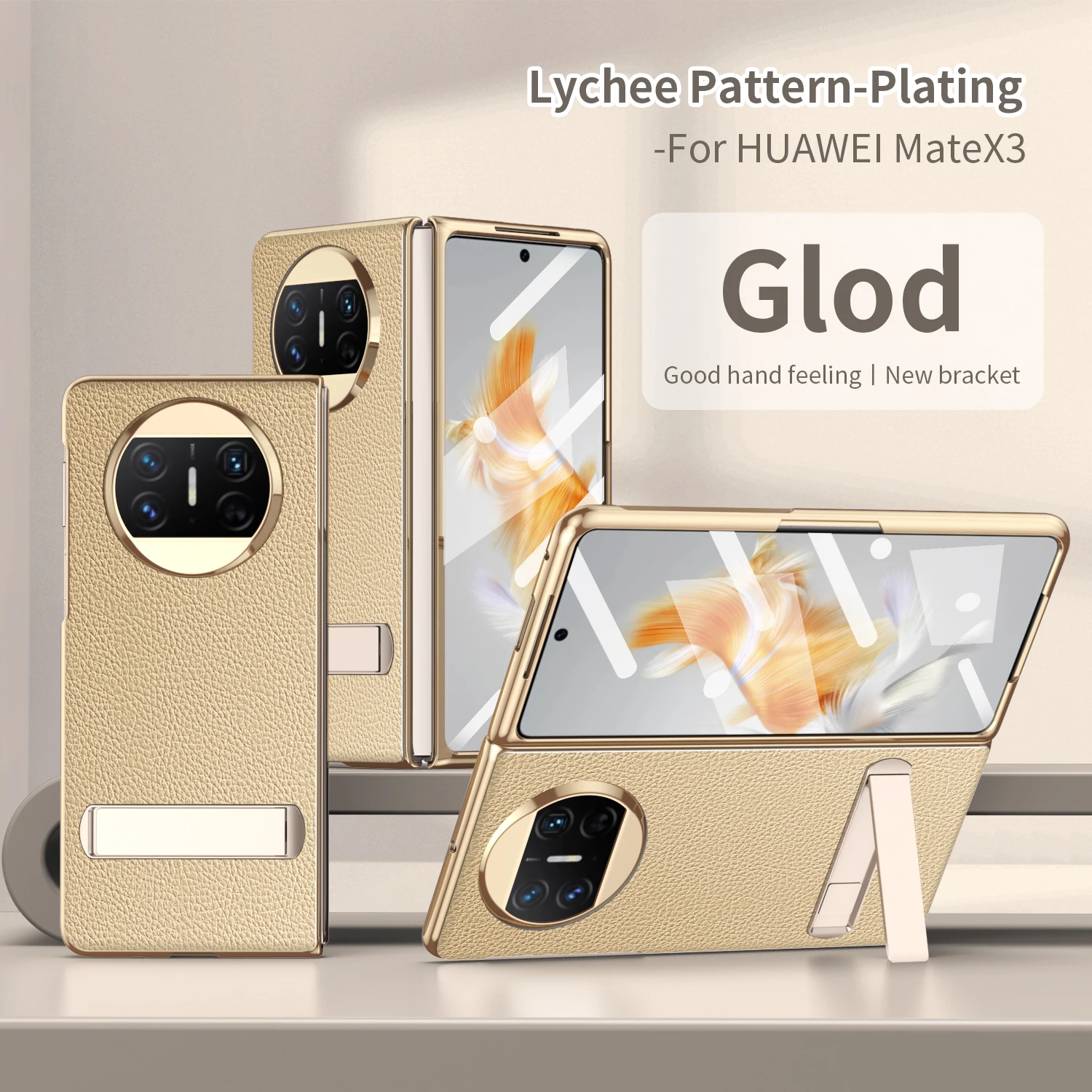 

Luxury Plating Leather Protective Cases For Huawei Mate X3 Shockproof Kickstand Bracket Phone Cover Case with Front Screen Glass
